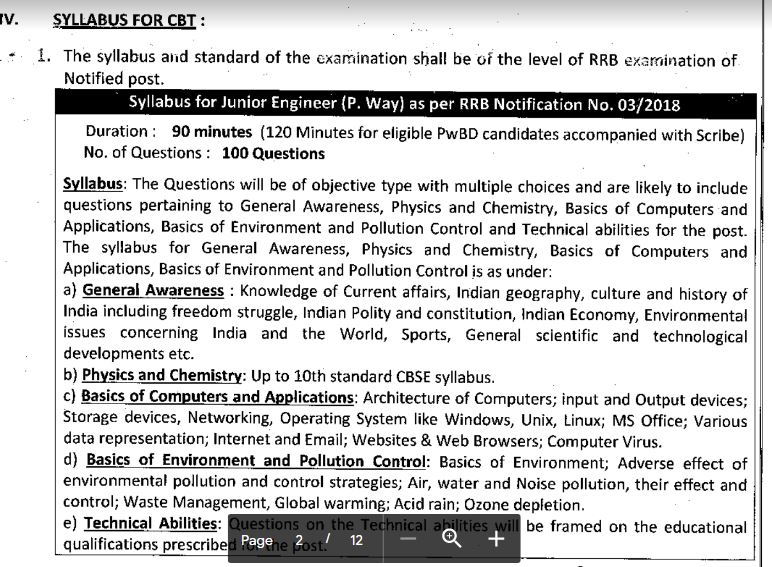 South Central Railway JE Syllabus